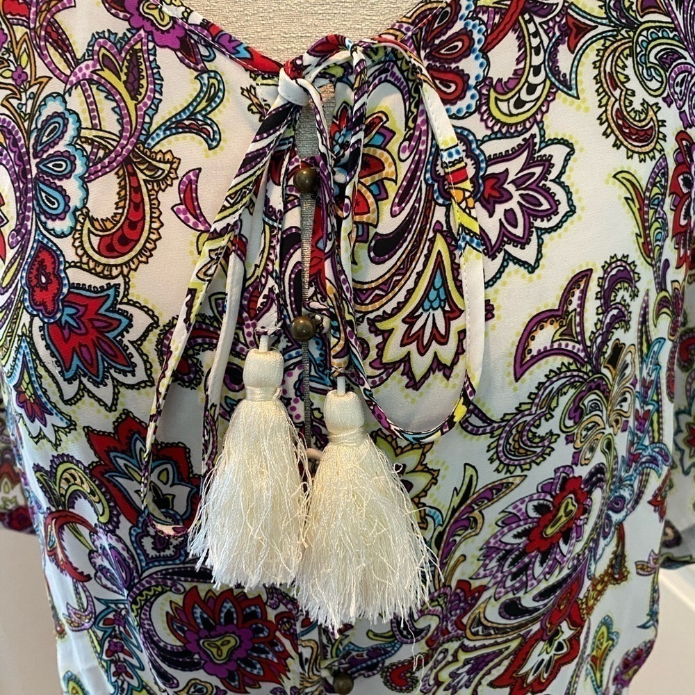Banana republic Boho multicolor ruffle dress with tassels size large - Picture 3 of 11